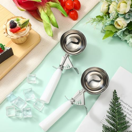 Reallnaive 4 Pcs Ice Cream Scooper with Trigger, 5.3 oz, White