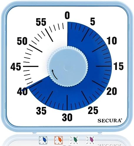 Secura 60-Minute Visual Countdown Timer, 7.5-Inch Oversize Classroom Visual Timer for Kids and Adults, Durable Mechanical Kitchen Timer Clock with Magnetic Backing (Navy Blue)