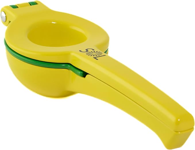 SOL - Metal Juice Press 2-in-1 Lemon Lime Squeezer Press – Manual Squeezer, Max Extraction Manual Citrus Juicer, Resistant to Moisture, Non-Slip Handle - Yellow, Green