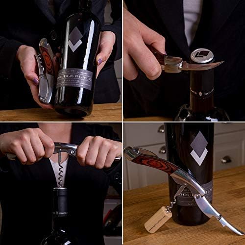 CORKAS Extravagant Professional Wine Key for Executive Waiter, Heavy Double Hinged Fulcrum Corkscrew Wine Opener with Premium Rosewood Handle and Foil Cutter, Great Birthday Gift for Sommelier, Waiter