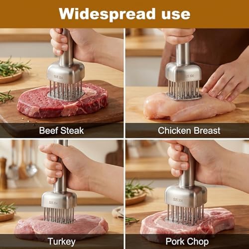 Meat Tenderizer Tool, 304 Stainless Steel with 24 Sharp Needles, Equipped with Safety Guard and Easy‑Grip Handle, Meat Needle Tenderizer for Beef, Chicken and Turkey, Dishwasher Safe