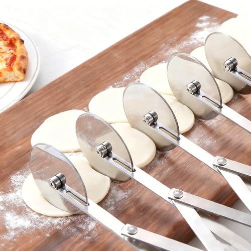 Wheel Pastry Cutter, Adjustable Pasta Cutter with Handle, Stainless Steel Dough Slicer for Noodles, Pizza, Brownies, Pie Crust, Multi-Tool for Baking & Cooking (5 Roller)