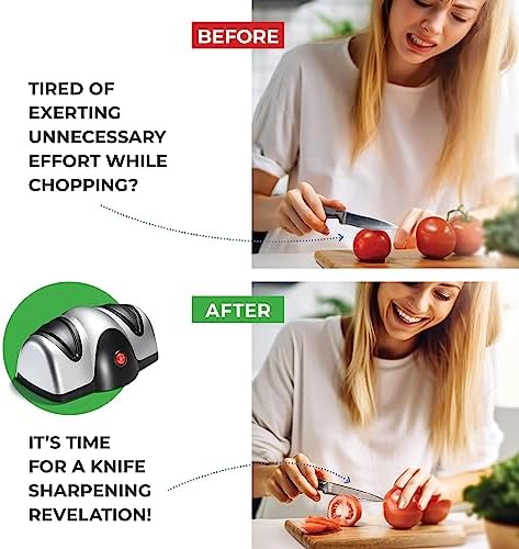 Sagler Electric Kitchen Knife Sharpener - 2 Stage Knife Sharpener with Sapphirite Wheels - Repair, Restore, Polish Blades, Cutters - Black