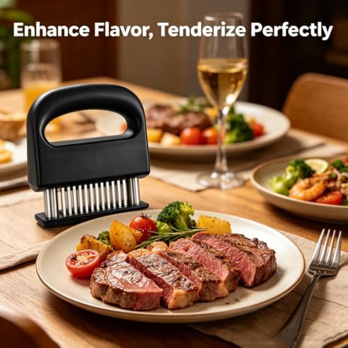 Spring Loaded Meat Tenderizer, Meat Tenderizer 48 Blade Stainless Steel Needle Meat Tenderizer Tool, Manual Meat Tenderizing Tool for Kitchen BBQ Cooking, Heavy Duty Kitchen Gadget (2pcs)