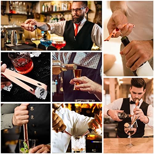 Bartender Kit with Stylish Bamboo Stand, 12 Piece 25oz Cocktail Shaker Set for Mixed Drink, Professional Stainless Steel Bar Tool Set, Gift for Man Dad- Cocktail Recipes Booklet (Rose Gold)