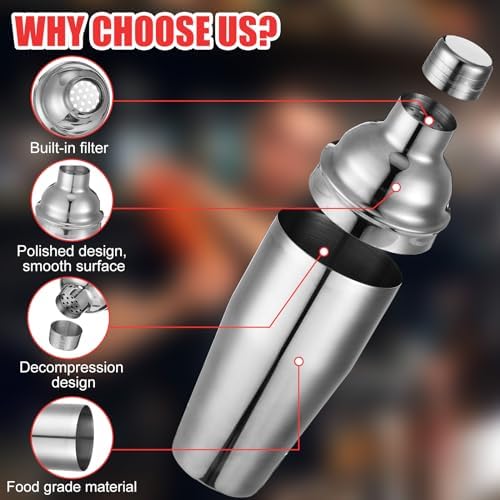 Nitial 6 Pcs Bar Cocktail Shaker Stainless Steel, Silver, 25 oz