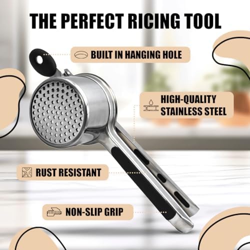 Potato Ricer 15 oz - Potato Ricer Stainless Steel & Ricer for Mashed Potatoes Kitchen Tool - Potato Masher Stainless Steel - Masher Kitchen Tool