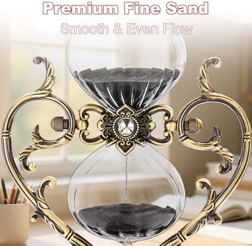 30 Minute Sand Timer, Unique Love Style 360° Rotating Brass Hourglass, Metal Engraving Antique Sand Clock 30 Minnutes for Gifts, Wedding, Home, Desk, Office Decorative (Black)