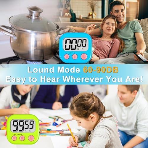 ZILLEEN Digital Kitchen Timers for Cooking Kids Blue Green 6 Pack