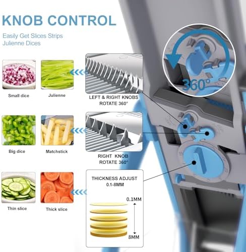 Safe Mandoline Slicer for Kitchen, 6 in 1 Vegetable Chopper, Potato Slicer