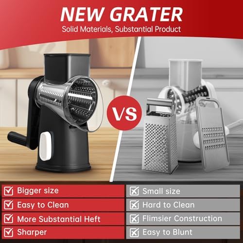 Rotary Hand Crank Cheese Grater,Cheese Shredder Vegetable Slicer(Black)