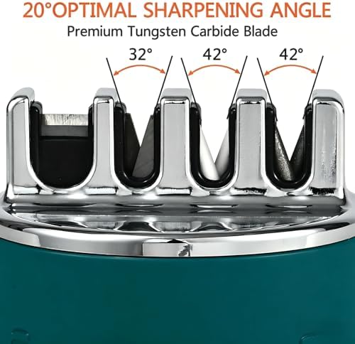 VIRO Compact Suction Kitchen Chef Knife Scissors Sharpener for Straight & Serrated Knives, 4-Stage Knife Sharpening Tool Helps Repair and Restore Blades, Lake Green