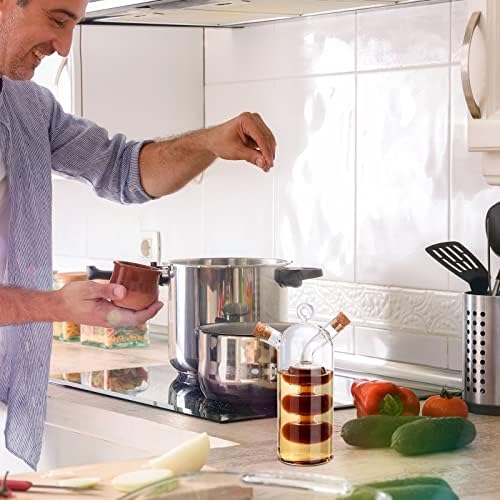 Wnvivi Clear Glass Oil and Vinegar Dispenser Cruet Bottle, 2 In1 Olive Oil Bottle Dispenser with Cork Stoppers, Oil Bottle for Kitchen(Glass)