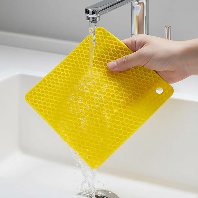 6-Pack Silicone Trivet Mats, Heat Resistant Hot Pads, Dishwasher Safe Kitchen Mats, BPA-Free Pot Holders for Table, Countertop, Stove, Honeycomb Design (Yellow, 7" Square)