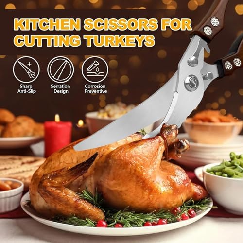 2 Pack Kitchen Scissors, Poultry Shears with Herb Scissors, Poultry Shears Heavy Duty, Stainless Steel Kitchen Shears for Turkey, Chicken, Thanksgiving, Christmas Day