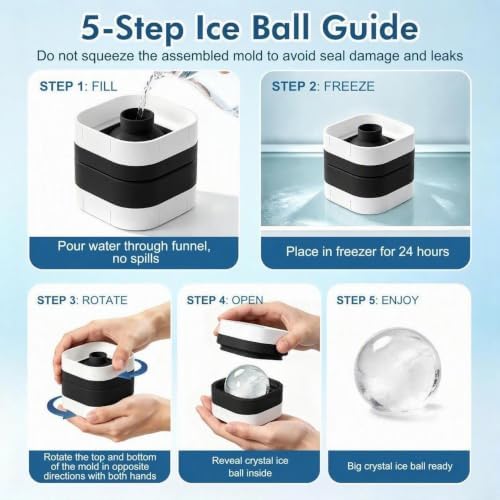 Ice Ball Maker Mold with Lid - 4 Pack, 2 Inch Round Freezer Tray, Black