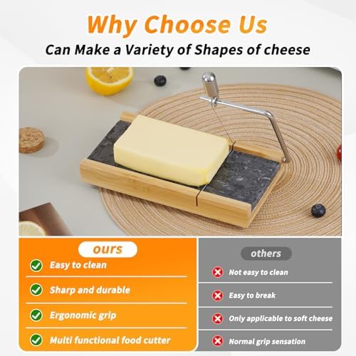 Tianman Marble Cheese Slicer/Cutter & 4 Cutting Wires,Heavy Duty8.27"x 4.4"