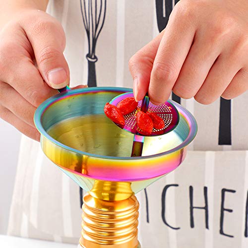 Buyer Star 2PCS Funnel with Detachable Filter,18/8（304） Stainless Steel, Food Grade Metal Kitchen Funnels (Rainbow)