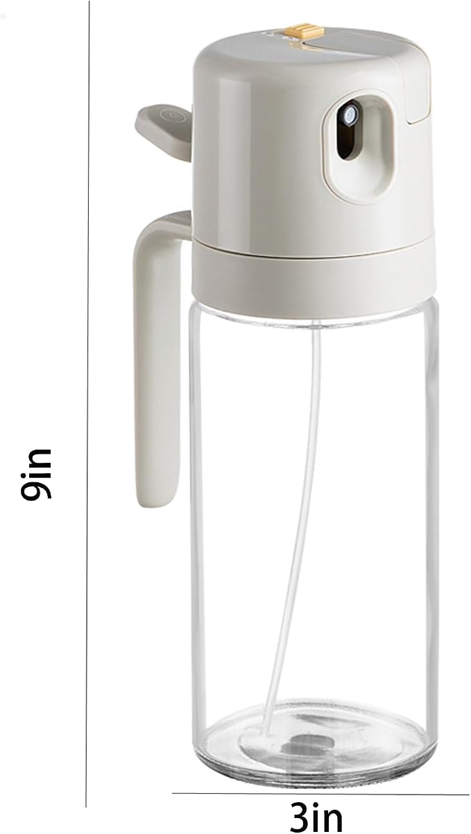 Olive Oil Sprayer 2 in 1 Olive Oil Dispenser 550ml / 19.4Oz Oil Bottle with Fine Mist Nozzle - Oil Sprayer for Cooking, Kitchen, Salad, Barbecue Warm Gray