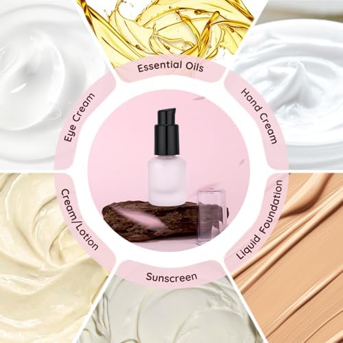Segbeauty 0.5oz Empty Frosted Glass Travel Size Pump Bottle, 3pcs Matte Translucent Lotion Bottle Refillable, 15ml Travel Toiletry Bottles for Creams Liquids, Empty Cosmetic Skincare Container