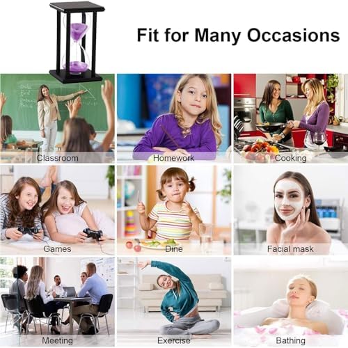 SuLiao Purple Sand Watch 60 Min, Black Wooden Stand Sand Timer Clock, Wood Hourglass 60 Minute, Antiguo Reloj De Arena 1 Hora, Large Unique One Hour Glass Sandglass for Home, Desk, Office Decorative