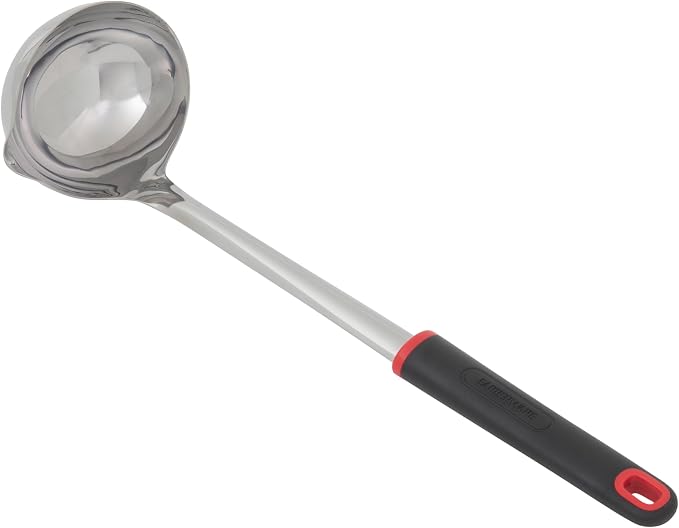 Farberware Stainless Steel Soup Ladle with Pour Spout, 12.5-Inch Kitchen Ladle Spoon for Soups, Stews, and Sauces - Dishwasher Safe Serving Ladle