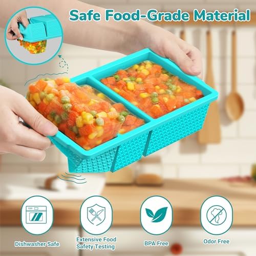 Silicone Freezer Trays with Lid (2-Pack), 1-Cup & 2-Cup Silicone Freezer Molds, Stackable Soup Cubes Freezer Tray with Lid for Portion Control,Food Storage & Meal Prep, Oven & Dishwasher Safe
