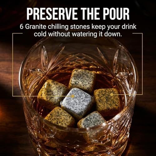 Godinger Whiskey Glass and Whiskey Stones, Gift Set Includes Old Fashioned Whiskey Glasses, 6 Whiskey Rocks Chilling Stones and Storage Pouch, Gifts for Men
