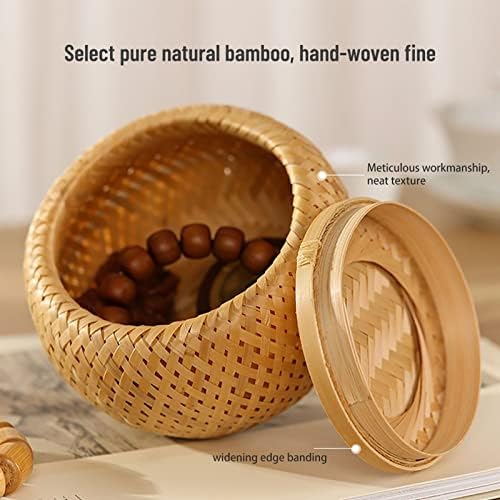 Handmade Weaving Garlic Keeper for Counter, Vintage Bamboo Garlic Storage Container, Ventilated Freshness Garlic Bowl(Medium)