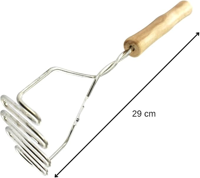 Fackelmann 521417 Manual Masher, Vegetable Press, Professional Potato Masher, Vegetable Crusher, Wood, Stainless Steel, 29 x 9.5 x 5.5 cm, Brown