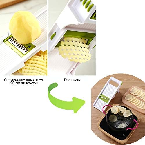 Mandoline Slicer – Adjustable Vegetable Mandolin, Fruit zucchini Slicer, French Fry Cutter,Crinkle Cutter Food Waffle,Julienne Grater,Garlic Grinder(White)
