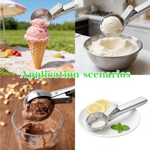 4pcs Ice cream scoop, a portable stainless steel ice cream scoop with trigger device and comfortable handle, suitable for mixed ice cream, fruits, frozen yogurt, etc Large (4pcs Large color mixing)