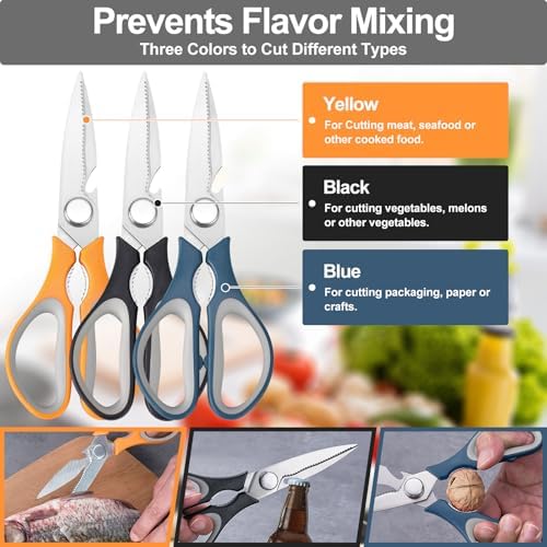 3-Pack Kitchen Shears Heavy Duty All Purpose Stainless Steel Scissors Dishwasher Safe Cooking for Meat, Chicken, Fish, Vegetable