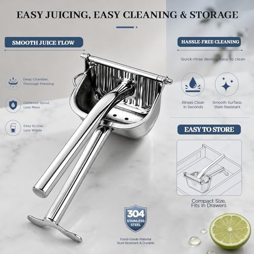 Manual Citrus Juicer – Elite 304 Stainless Steel Lemon Squeezer Heavy Duty Hand Press Juicer with Built-in Filter, Orange Juicer for Lemon, Lime, Orange, Grapefruit