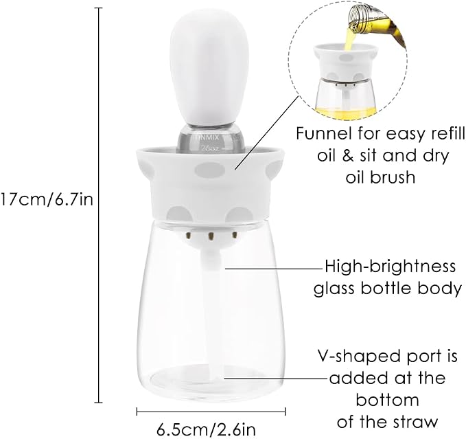 Oil Dispenser with Brush - 2 Pack 2022 Glass Olive Oil Dispenser Bottle for Kitchen with Silicone Basting Brush BBQ Grilling Baking Cooking, T-OB22, Grey+White