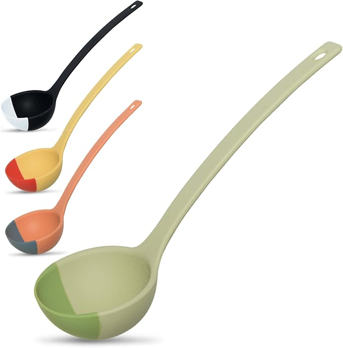 Silicone Spoon - Colorful Silicone Spatula Ladle with a Soft Top to Mold to your Pots & Pans. (Green/Grey)