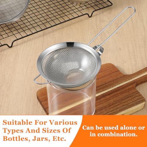 Kenaoeoe 4 PCS Stainless Steel Canning Funnel and Can Strainer Set Wide and Regular Mouth Kitchen Funnels with Fine Mesh Strainers for Kitchen Use