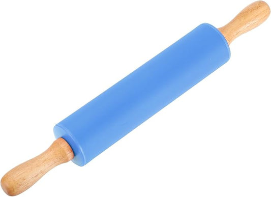 uxcell Rolling Pins for Baking, 12 Inch Silicone Non-Stick Rolling Pin Baking Roller Wooden Handle for Home Kitchen Dough Cookies Pastry, Blue