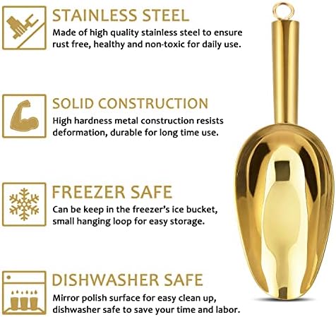 E-far 6 Ounce Ice Scoop Set of 2, Gold Stainless Steel Small Food Scooper
