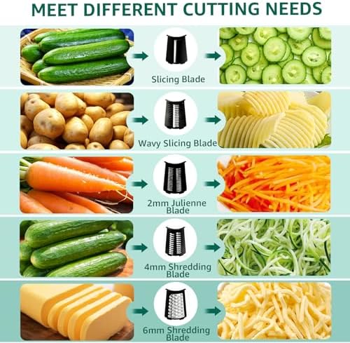 Rotary Cheese Grater Hand Crank - Cheese Shredder with 5 Blades & Strong Suction Base, Mandoline Slicer Vegetable Chopper, Kitchen Gadgets with Storage Box, Black