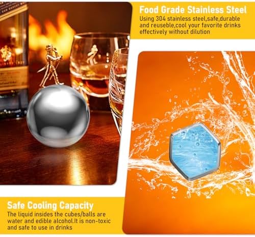 Whiskey Ice Cubes Set - 8 Reusable Ice Cubes and 2 Ice 55mm Ball