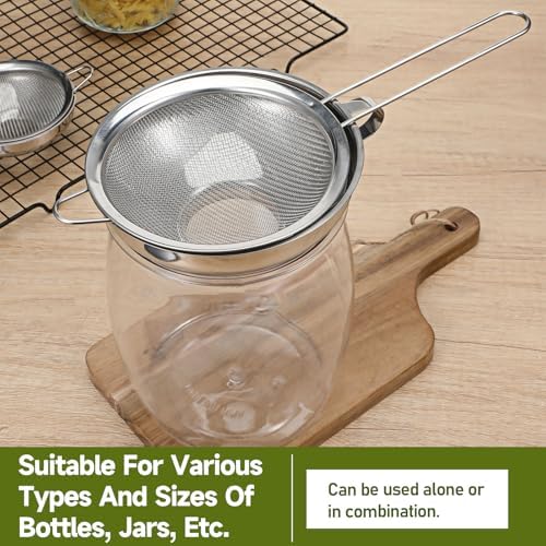 4 Pieces Stainless Steel Funnels with Fine Mesh Strainer Wide Mouth Food Grade Stainless-Steel Funnel with Stainless Steel Wire Strainersl for Spices, Juices, Powders, Coffee Beans