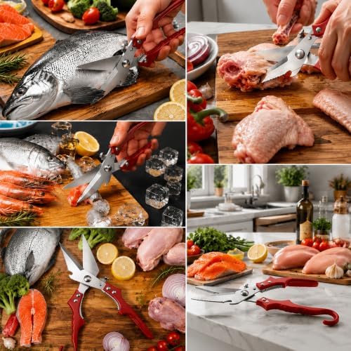 Heavy Duty Stainless Steel Kitchen Scissors-All Purpose Heavy Duty Poultry Shears for Meat,Chicken Bones and Turkey,Dishwasher Safe Sharp Japanese Cooking Shears, Gifts for Women(Silver)