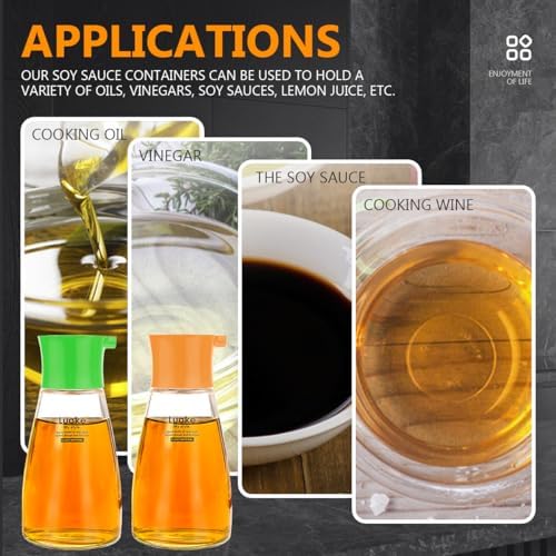 2Pcs Soy Sauce Container Dispenser Leakproof Vinegar Dispenser Glass Cruet Bottles Clear Oil Dispensing Bottles Seasoning Bottle with Lid for Olive Oil,Soy Sauce,Syrup (Green&Orange)