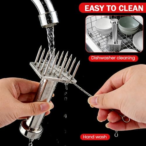 Stainless Steel Meat Tenderizer Tool with 18 Sharp Needles, Marinating Prep Tool with free cleaning brush, Durable Meat Mallet Hammer for Tenderizing Steak, Beef, Chicken, Pork(Silver)