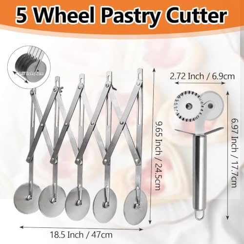 5-Wheel Pastry Cutter, Expandable Stainless Steel, 2-Pack
