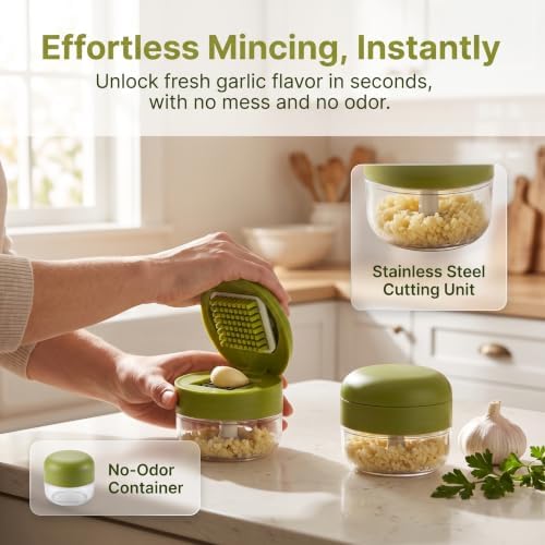Manual Garlic Twister and Ginger Mincer Tool, Garlic Press and Chopper with Container Manual Garlic Cutter for Garlic, Onion, Ginger, Herbs, Nuts Kitchen Gadget (2 Psc)