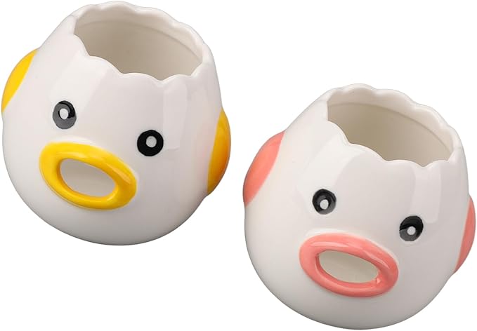 2pcs Egg Separator Ceramic Chicken Shaped Egg Yolk White Filter Kitchen Cooking Accessories and Yellow Sawtooth Design Practical