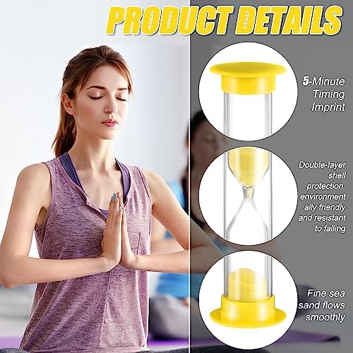 24 Pcs 5 Minute Sand Timer Plastic Hourglass 5 Min Visual Timer Mini Classroom Small Shower Hourglass for Teacher Classroom School Must Haves Supplies Egg Sand Clock Kids Time Management(Yellow)