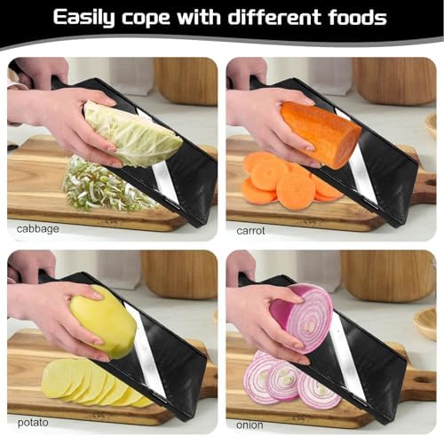 Mandoline Slicer,Mandoline Food Slicer for Kitchen,Slicer Vegetable Cutter with Hand Holder - Stainless Steel Cutter for Potato,Tomato,Onion,Black,1Pack